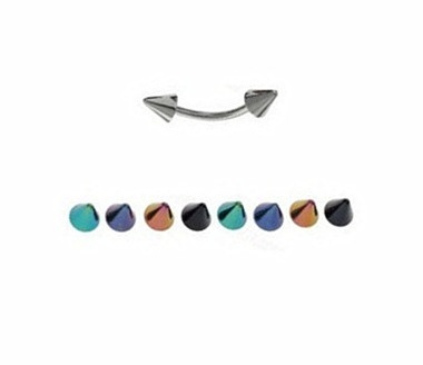 Titanium Curved Barbell mit farbigem Regenbogen Kegel