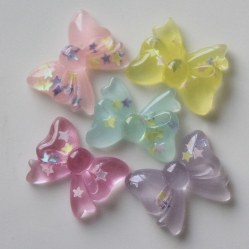 Novel Clear Transparent Cute Butterfly Bowknot Resin Flat Back Cabochon Colorful Beautiful Loose Beads for Decoration DIY