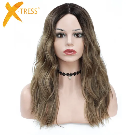 X-TRESS New 20 Inch Ombre Colored Synthetic Hair Wigs High Temperature Fiber Middle Part Wigs Machine Made Natural Hair Wigs