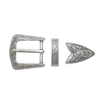 Ensemble de boucles à ardillon de ceinture gravées en argent rétro en 3 parties