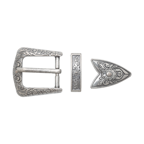 Ensemble de boucles à ardillon de ceinture gravées en argent rétro en 3 parties