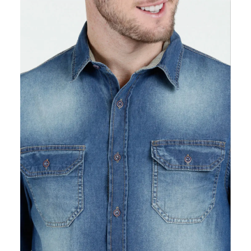 Custom-Made Men Long Sleeve Denim Causal Shirt