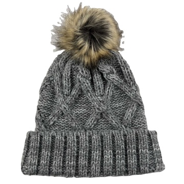 Greyish White Knitted Winter Hats with Pom Pom for Women – Manufacturer