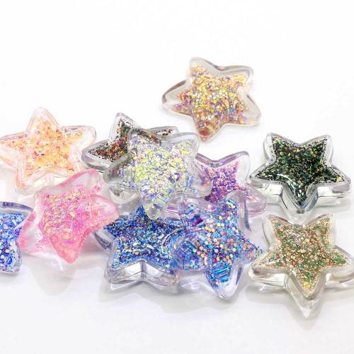 50Pcs/Lot 35MM Large Glitter Star Resin Flartback Cabochons Shiny Glitter Star Embellishments For Hair Bow Center Decoration DIY