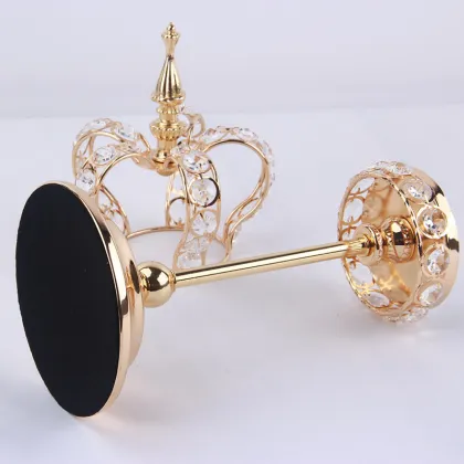 Crown Shape Gold Metal Crystal Candle Holders