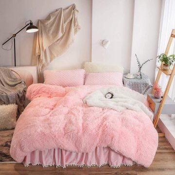Faux Fur Fluffy Bedding Duvet Comforter Cover Set
