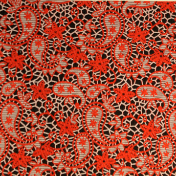 57 polyester 43 rayon orange and red color cationic dye geometric cashew pattern jacquard fabric