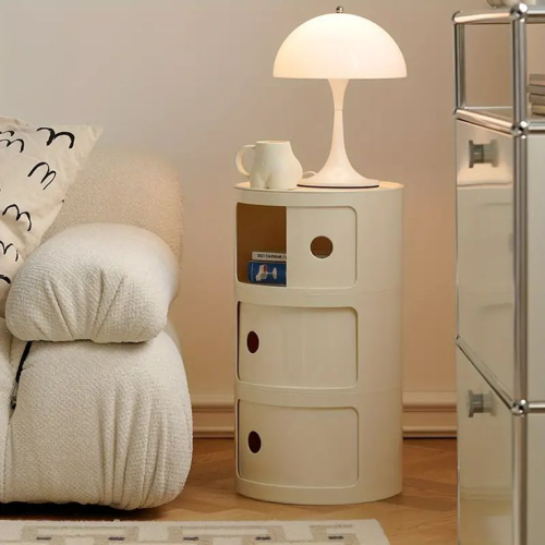 Plastic 3 Drawer Sliding Barrel Modern Bedroom Nightstand