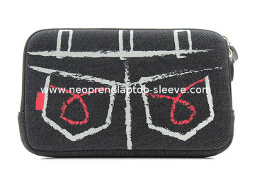 Black Jean Neoprene Tablet Sleeves For Kids With Dual Pocket , Silk Printing