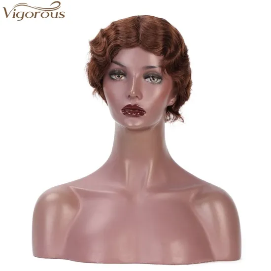 Vigorous Short Curly Human Hair Finger Wave Wig Pixie Cut for African American Women Brazilian 100% Real Human Hair