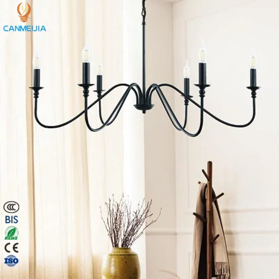 Iron Indoor Retro Hanging Candlestick Style Chandelier for Living Room & Hotel
