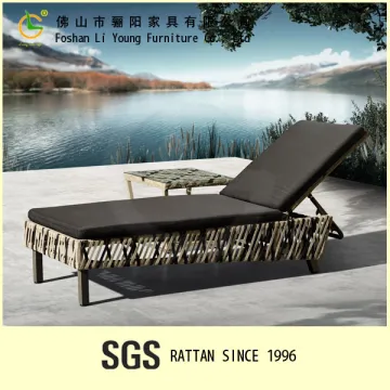 Adjustable with black cushion outdoor garden furniture swimming poolside wicker plastic sun lounger