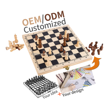 Customized Wooden Folding Board Game with Chess Set and Educational Toy