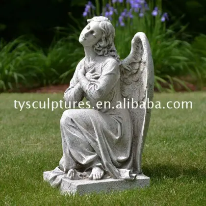 Hot sale garden decor stone angel sculpture marble guardian angel holding baby statue