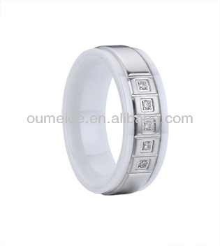 316L steel white ceramic diamond ring