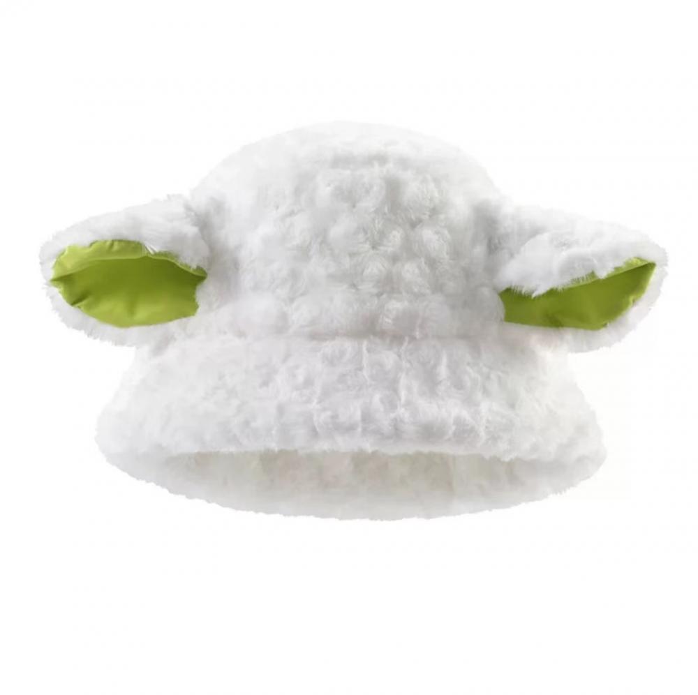White lamb ears curly fluffy fisherman's hat
