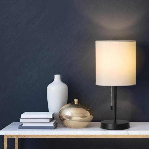 Black Bedside Table Lamps with White Fabric Lampshade