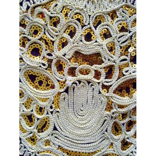 Broderie corde à sequins grande tête de tigre de lion