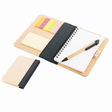 Hard cover notebook with color sticky flag and pen
