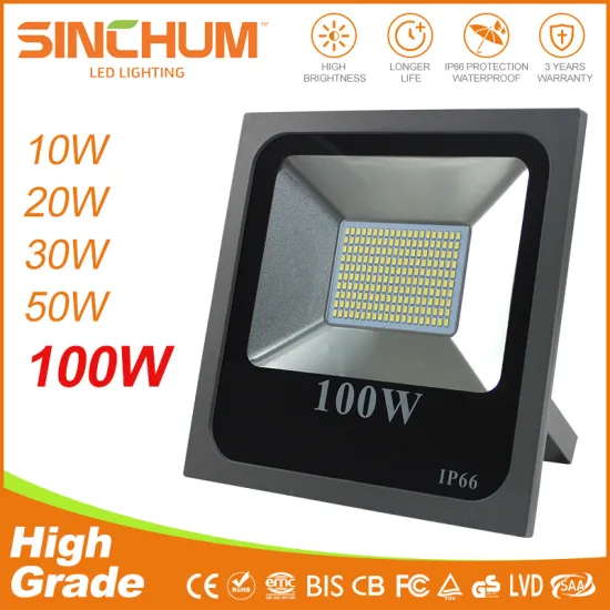 2017 Hot sale IP66 outdoor waterproof 100W SMD high lumen high quality high power factor aluminum tempered glass led flood light