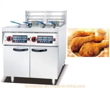 9kw Vertical Electric Fryer with Timer 1-Tank 2-Basket 28L Cabinet Fryer