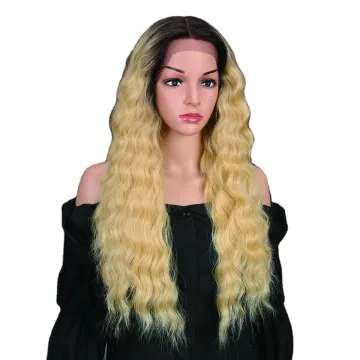 MAGIC 13X4 Noble Lace Front Wigs Wholesale Heat Resistant Water Wave With Bang Long Wigs Ombre Blonde Synthetic Lace Frontal Wig