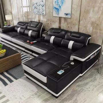 VEKEDA L Shape Couch with Bluetooth Speaker - Wireless Charge USB Genuine Leather Sectional Sofa