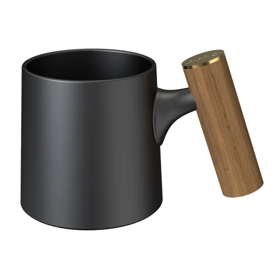 DHPO Matte Black Porcelain Coffee Mug with Bamboo Handle - The Perfect Gift