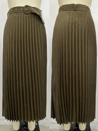 Winter Women Fleece Midi Length Pleated Skirt