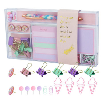 Promotional Macaron Office Organizer Gift Set - Stationery Includes Note Paper & Office Supplies