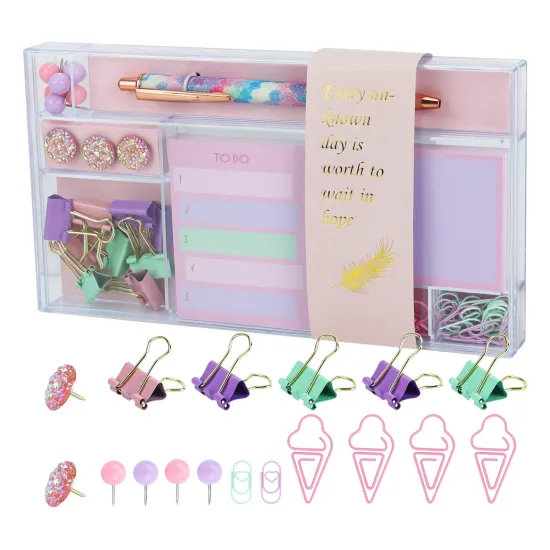 Promotional Macaron Office Organizer Gift Set - Stationery Includes Note Paper & Office Supplies