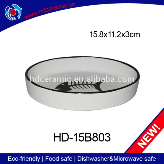 Oval ceramic pet food bowl,healthy cat feed trough