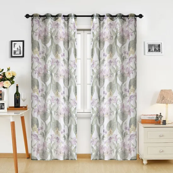 Floral Blackout Curtains with Thermal Insulation and Grommet for Bedroom and Living Room