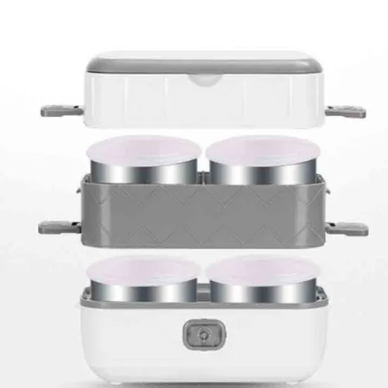 Portable Electric Heating Lunch Box with Stainless Steel Construction and Multiple Compartments for Food Warmth and Preservation