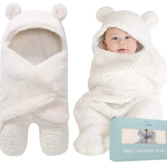 Swaddle Blanket Ultra-Soft Plush for Infants 0-6 Months Receiving Swaddling Wrap White Ideal Newborn blanket