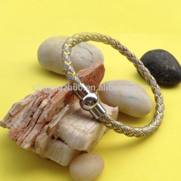 Fashion hot sales stainless steel leather bracelet wholesale in DongGuan factory