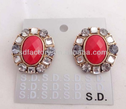 European and American vintage jewelry crystal faceted oval gemstone earrings