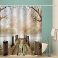 Houten brug waterdicht douchegordijn rivier droge boom natuur badkamer Decor