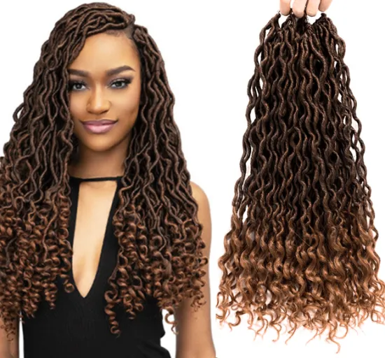 Goddess Locs Crochet Hair Wavy Faux Locs with Curly Ends Synthetic Braiding Hair Extension Dreadlocks Soku Ombre Twist Hair