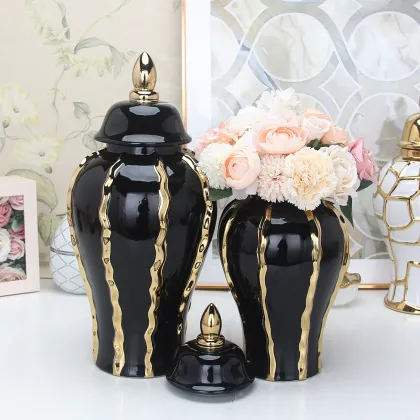 Nordic Black Ceramic Ginger Jar - Luxury Home Decor Vase