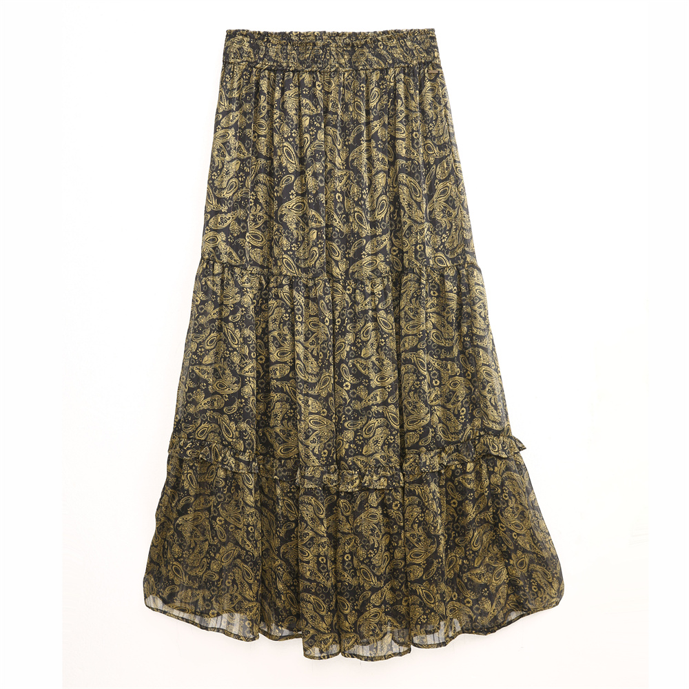 Ladies champagne floral print skirt