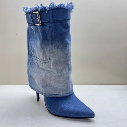 Kemayanni Plus Size Custom High Heel Denim Boots