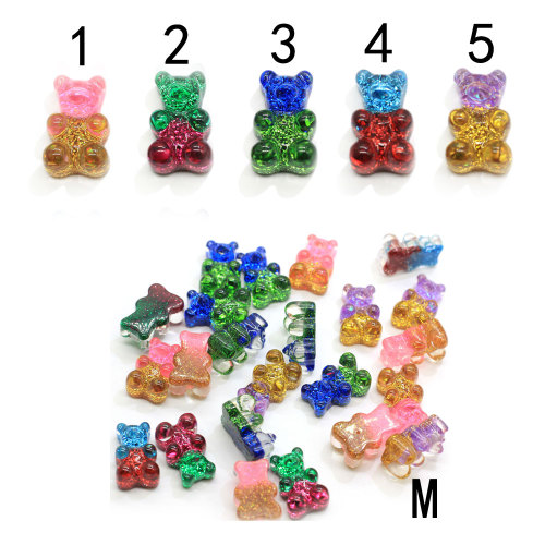 Factory Wholesale Glitter Gradient Colorful Resin Bear Flatback Embellishment Gummy Bear Charms for DIY Craft