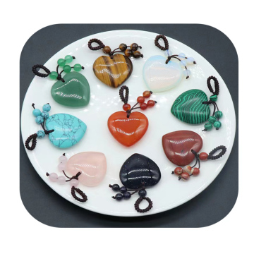 High Quality Natural Crystal Heart Shaped Woven Key Chain Pendant for Gift