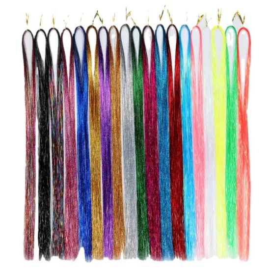 Shiny Laser-Effect 120cm Tinsel Hair Extensions and Glitter Wigs for Women: Perfect Party Highlights