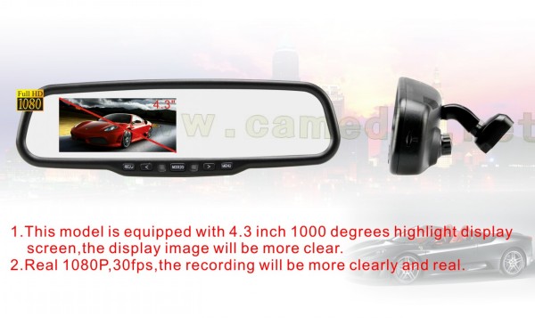 Full HD 1080P 4.3inch Car Rearview Mirror DVR with Video Camera Recorder