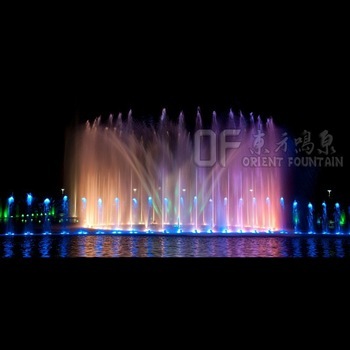 Music dancing fountain with flying fountain