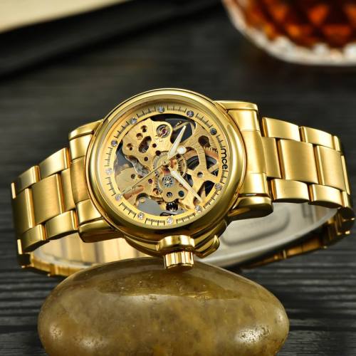 gold automatic skeleton mens watch