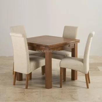 Solid Wood Dining Set E5008: Table with 4 Soft Fabric Chairs