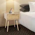 Modern Nightstand End Table with 2 Rattan Drawers,Side Table Wood Accent Table with Storage for Bedroom Living Room